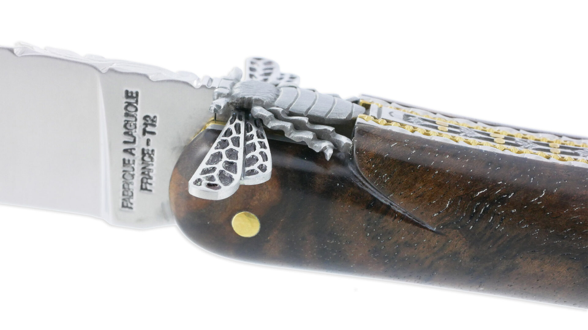 Couteau Prestige Forge de Laguiole Rambaud Plein Manche Double Platines en Noyer Envol de l’Abeille 3D