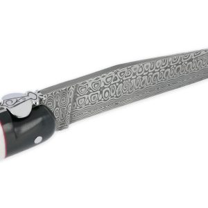 Couteau Prestige Forge de Laguiole Rambaud Plein Manche Ebene insertions bagues os et rouge Lame Damas