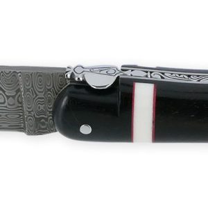 Couteau Prestige Forge de Laguiole Rambaud Plein Manche Ebene insertions bagues os et rouge Lame Damas