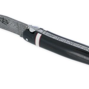 Couteau Prestige Forge de Laguiole Rambaud Plein Manche Ebene insertions bagues os et rouge Lame Damas