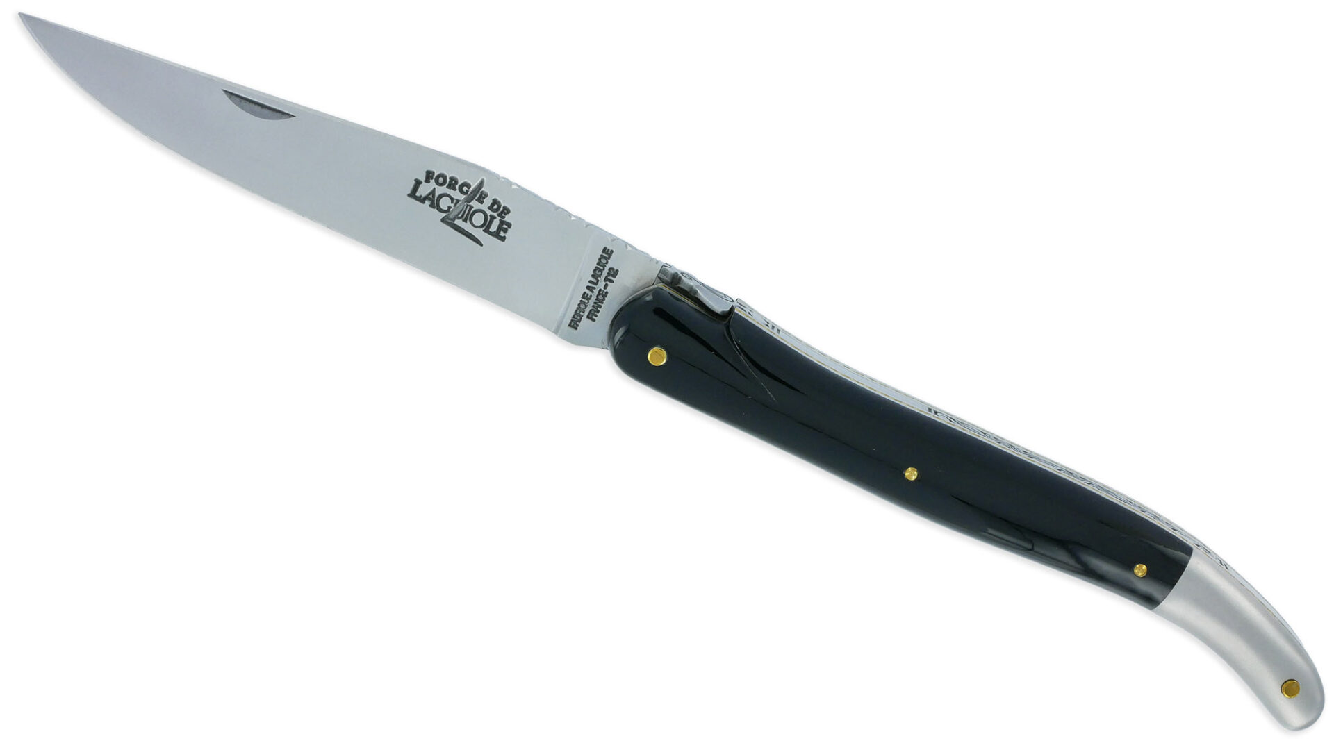 Couteau Prestige Forge de Laguiole Rambaud Plein Manche en Corne Noire Triple Platines