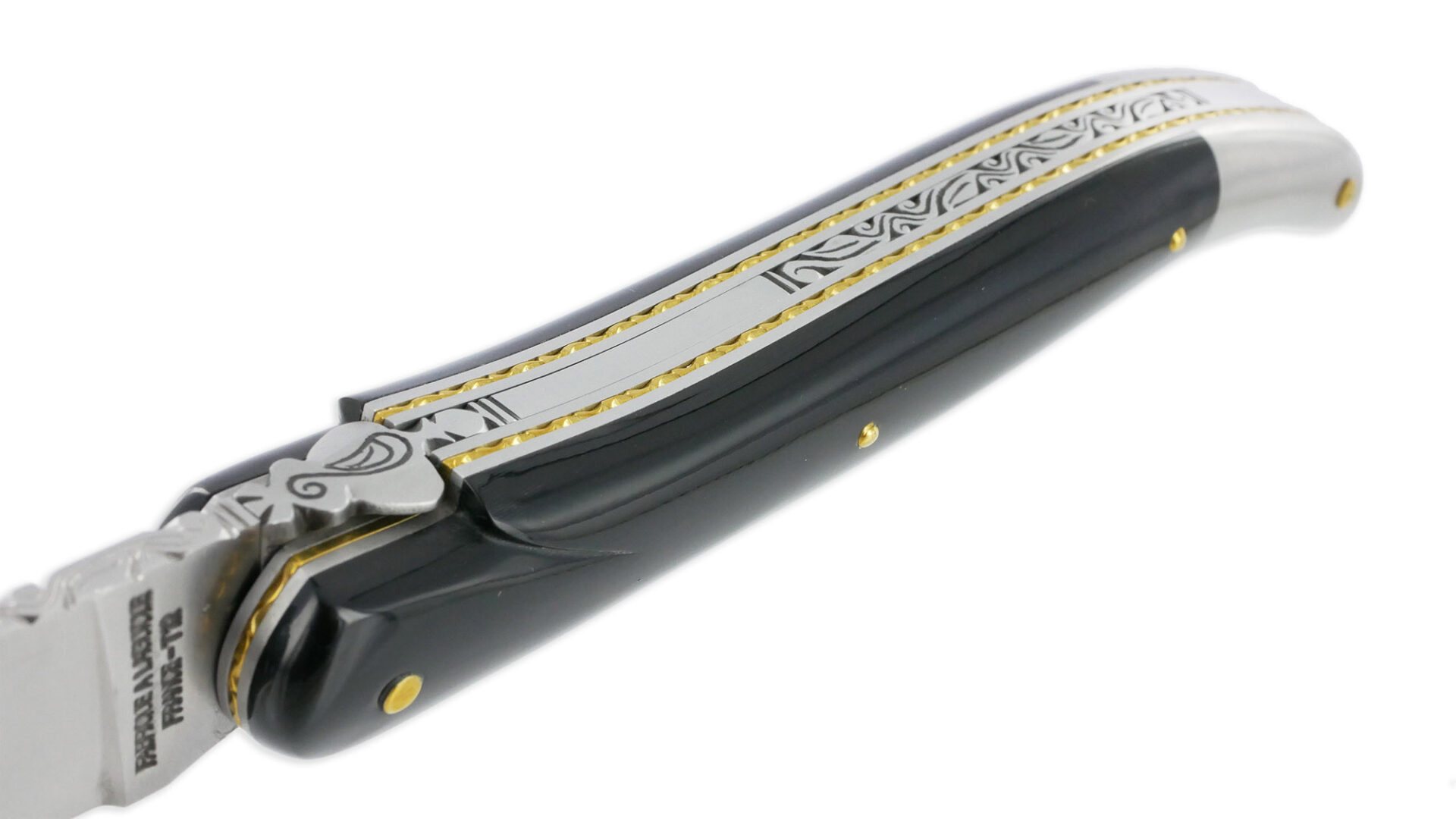 Couteau Prestige Forge de Laguiole Rambaud Plein Manche en Corne Noire Triple Platines