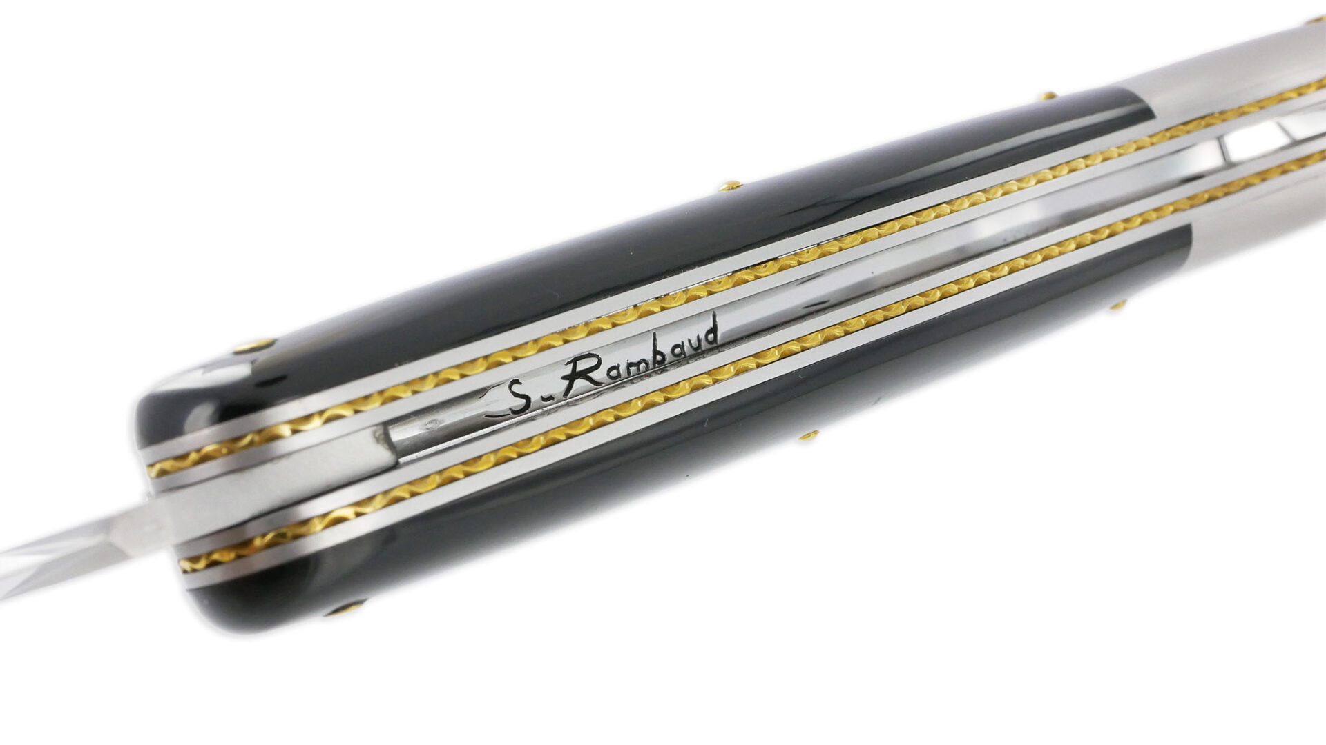 Couteau Prestige Forge de Laguiole Rambaud Plein Manche en Corne Noire Triple Platines