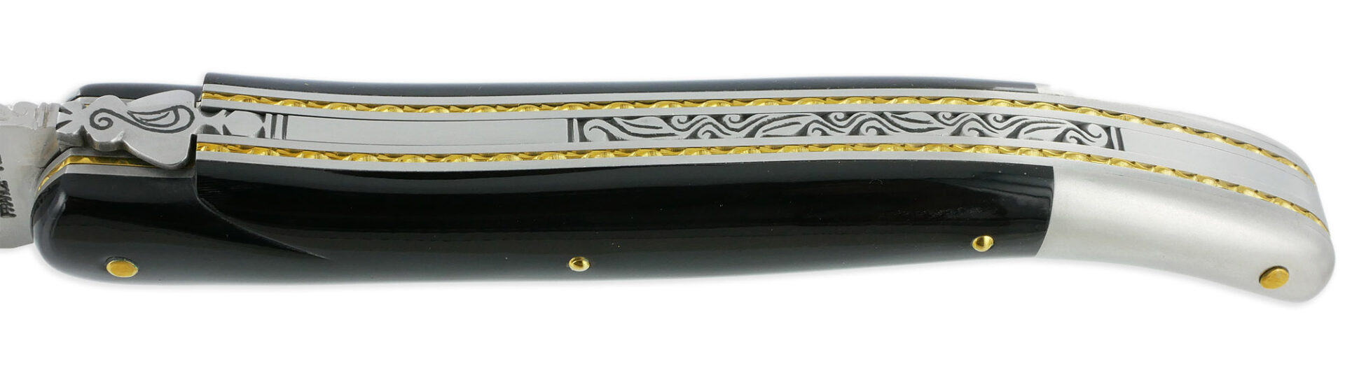 Couteau Prestige Forge de Laguiole Rambaud Plein Manche en Corne Noire Triple Platines