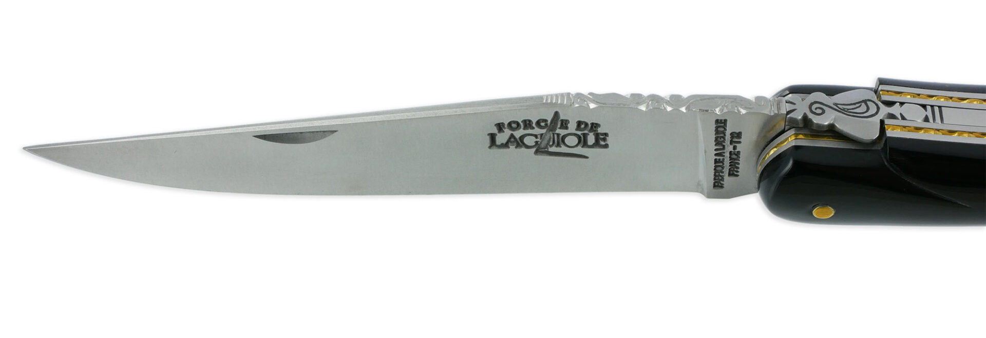 Couteau Prestige Forge de Laguiole Rambaud Plein Manche en Corne Noire Triple Platines