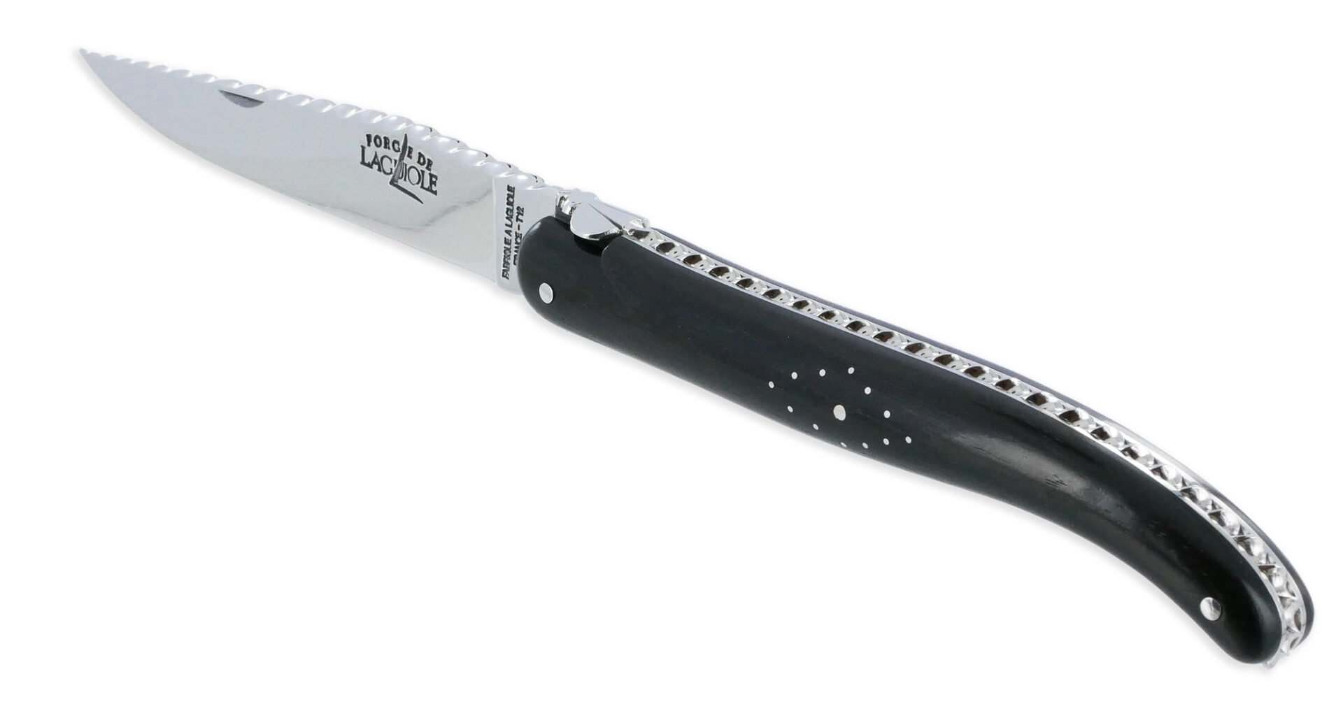 Couteau Prestige Forge de Laguiole Rambaud Plein Manche en Ebène Ressort Torsadé