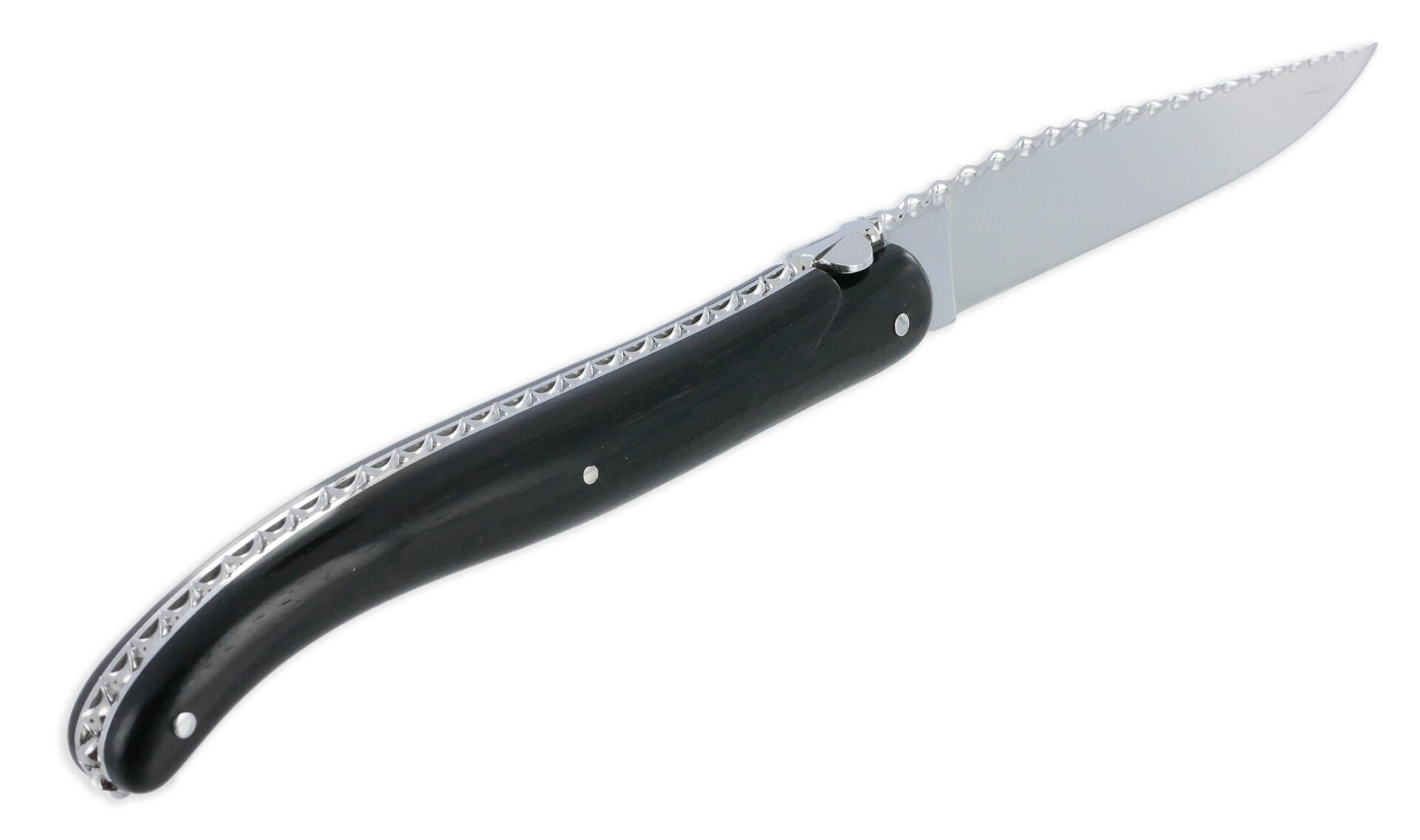 Couteau Prestige Forge de Laguiole Rambaud Plein Manche en Ebène Ressort Torsadé