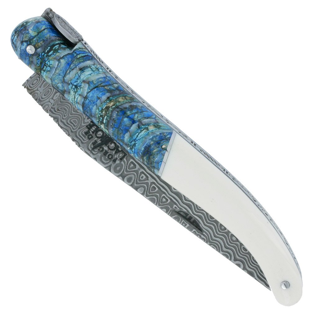Couteau Prestige Forge de Laguiole Rambaud Plein Manche en Molaire de Mammouth Bleu et Os 1 Pièce 12 cm