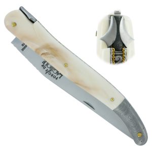 Couteau Prestige Forge de Laguiole Rambaud Manche Phacochère Mitre arrière Damas Double Platines Finition Brossée