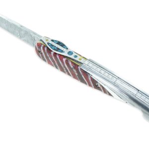 Couteau Prestige Laguiole Arbalète Le Joyaux de la Couronne Manche en Molaire de Mammouth Rouge 1 Mitre Damas 1 Pièce 12cm