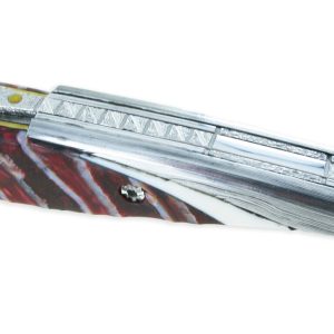 Couteau Prestige Laguiole Arbalète Le Joyaux de la Couronne Manche en Molaire de Mammouth Rouge 1 Mitre Damas 1 Pièce 12cm