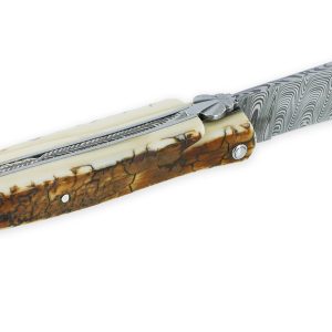 Couteau Prestige Laguiole Arbalète Manche en Ivoire de Mammouth 1 Mitre Damas 1 Pièce 12cm