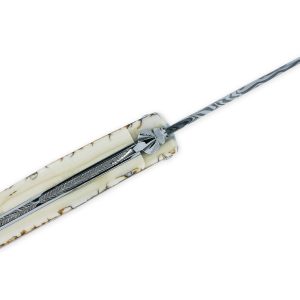 Couteau Prestige Laguiole Arbalète Manche en Ivoire de Mammouth 1 Mitre Damas 1 Pièce 12cm