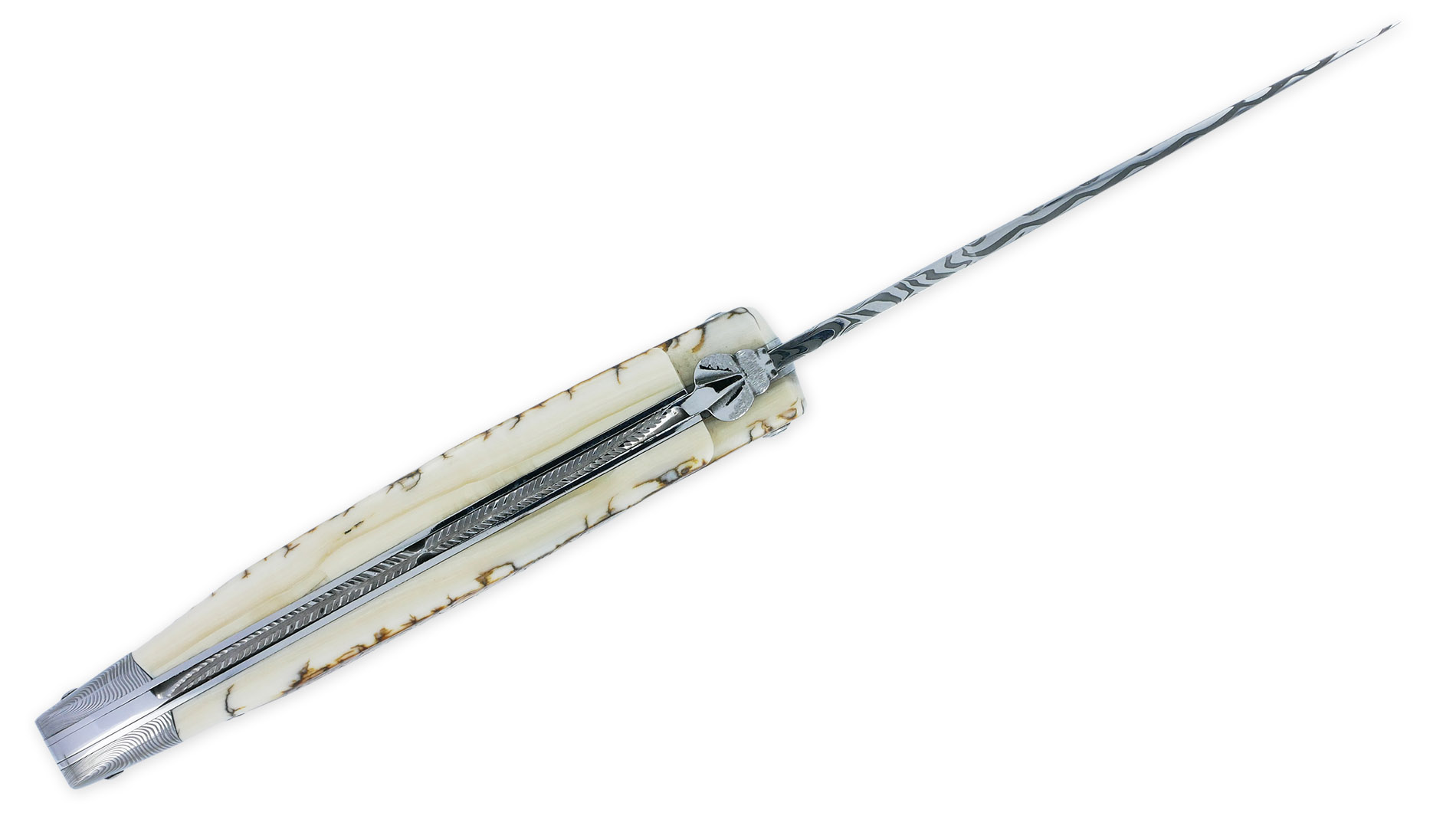 Couteau Prestige Laguiole Arbalète Manche en Ivoire de Mammouth 1 Mitre Damas 1 Pièce 12cm