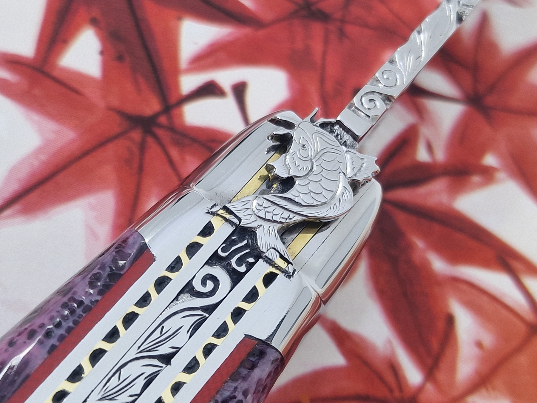 Couteau Prestige Laguiole David Dauvillaire Carpe Koi Manche Corail Violet 1 Pièce 12 cm