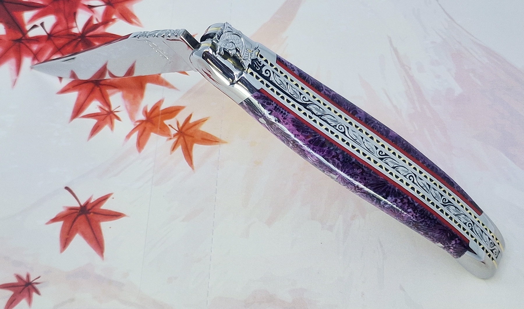Couteau Prestige Laguiole David Dauvillaire Carpe Koi Manche Corail Violet 1 Pièce 12 cm