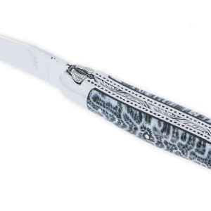 Couteau Prestige Laguiole David Dauvillaire Manche en Corail Noir 1 Pièce 12 cm Triples Platines 2 Mitres Inox brillant