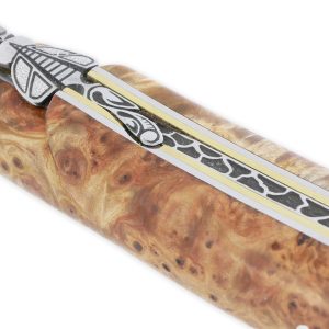 Couteau Prestige Laguiole en Aubrac 1 Pièce 12 cm Plein Manche en Loupe de Marronnier Double Patines Lame Damas