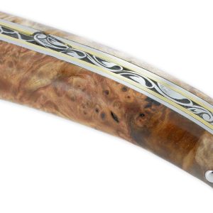 Couteau Prestige Laguiole en Aubrac 1 Pièce 12 cm Plein Manche en Loupe de Marronnier Double Patines Lame Damas