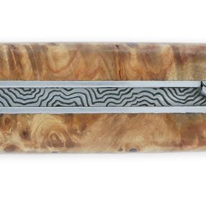 Couteau Prestige Laguiole en Aubrac 1 Pièce 12 cm Plein Manche en Loupe de Marronnier Platine Inox Ressort en creux Guilloché Main Mouche stylisée