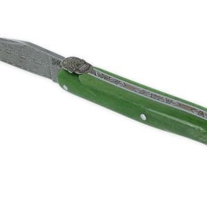 Couteau Prestige Laguiole Tête de Mort Mexicaine Manche Os chameau 1 Pièce 12 cm Lame Damas Ressort Guilloché Main