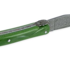 Couteau Prestige Laguiole Tête de Mort Mexicaine Manche Os chameau 1 Pièce 12 cm Lame Damas Ressort Guilloché Main