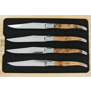 Couteaux de table Prestige Laguiole en Aubrac Genévrier Lame Damas (Set de 4)