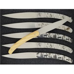 Couteaux de Table Le Coq Français FORET en Bois d'Olivier (Set de 6)