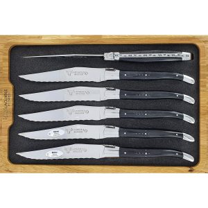 Couteaux de table Laguiole en Aubrac Dentés Steak Ebène (Set de 6)