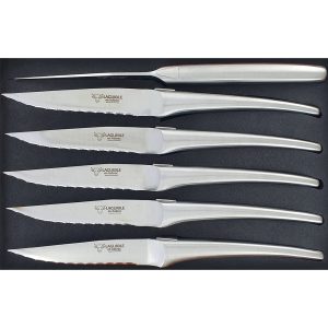 Laguiole en Aubrac Table knives Steak Serrated Brushed Stainless Steel Monobloc (Set of 6)