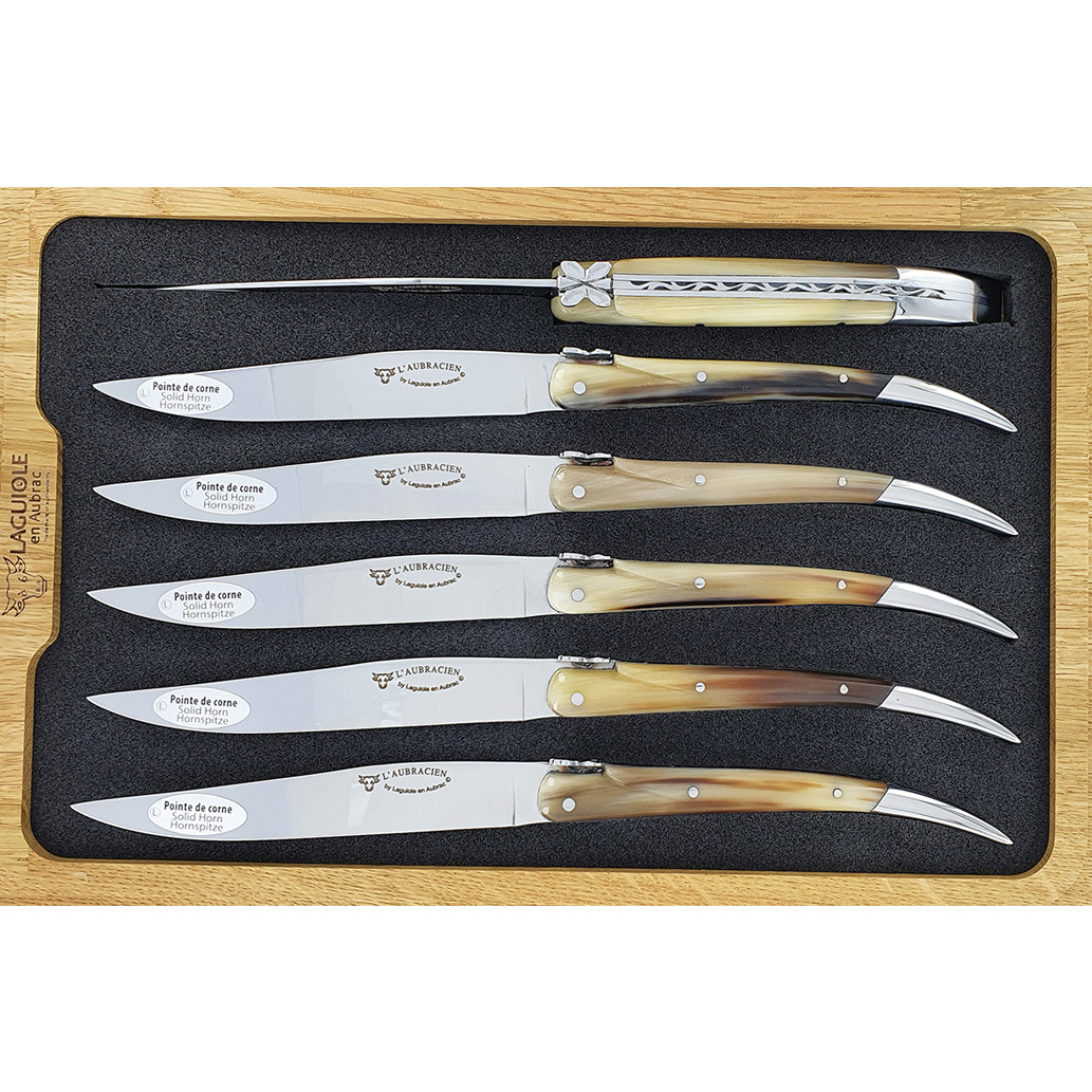 Laguiole en Aubrac Table knives L'Aubracien Light Horn Tip (Set of 6)
