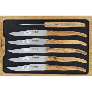 Set of 6 Laguiole table knives Le Quotidien. Handles : OliveWood