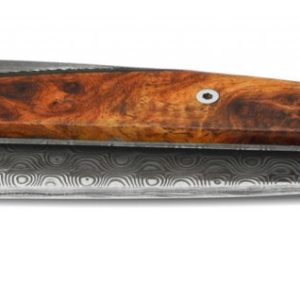 Couteau Prestige Arbalète Coutellia Lame Damas Twist Mitres Damas Manche en Bois de Thuya 1 Pièce 12cm
