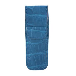 Laguiole Knife Club Leather Case with Blue Crocodile Flap
