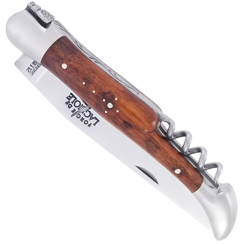 Couteau Forge de Laguiole Manche en Bois d'Amourette avec Tire Bouchon 2 Pièces Inox Brossé 12cm