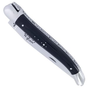 Couteau Forge de Laguiole Manche en Corne de Buffle Noir 1 Pièce Inox Brillant 12cm