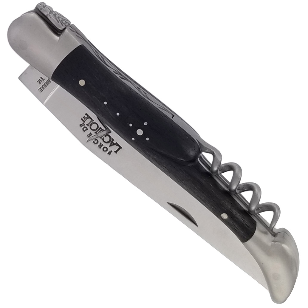 Couteau_Forge_de_Laguiole_Manche_en_Ebene_avec_Tire_Bouchon_2_pieces_Inox_Brosse_12_cm