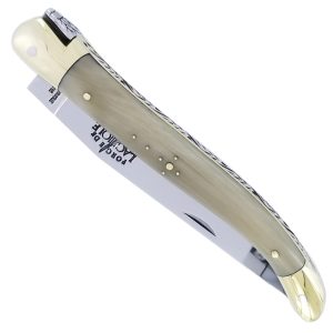 Couteau Forge de Laguiole Manche en Pointe de Corne 1 Pièce Laiton Brillant 12cm