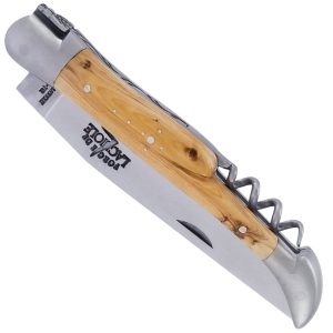 Couteau Forge de Laguiole Manche en Genévrier avec Tire Bouchon 2 pièces Inox Brossé 12cm