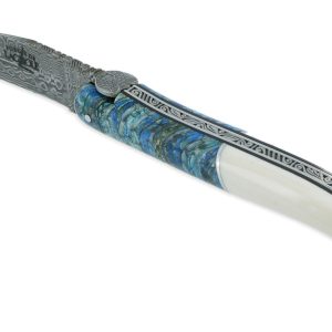Couteau Prestige Forge de Laguiole Rambaud Plein Manche en Molaire de Mammouth Bleu et Os 1 Pièce 12 cm