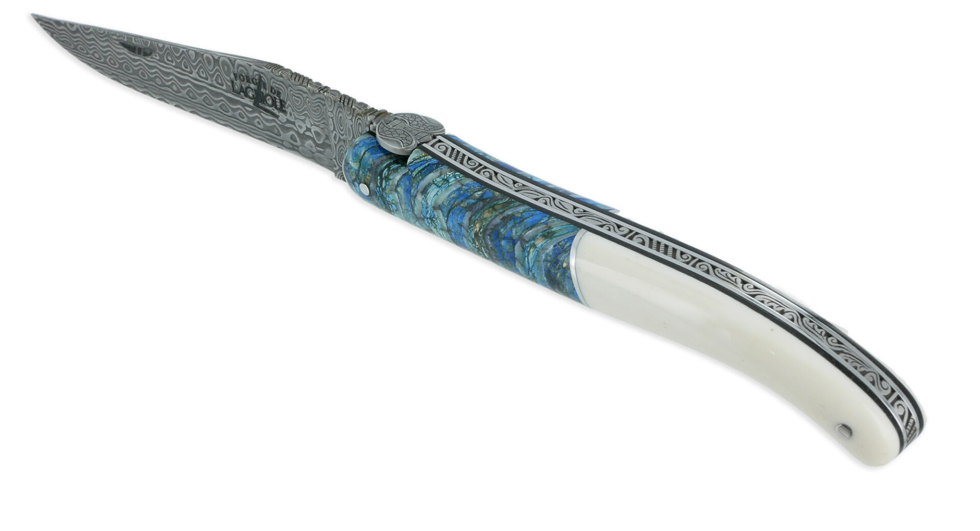Couteau Prestige Forge de Laguiole Rambaud Plein Manche en Molaire de Mammouth Bleu et Os 1 Pièce 12 cm