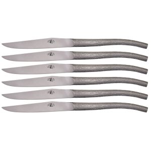 Couteaux de table Forge de Laguiole Philippe STARCK Monobloc Manches Inox Brossé Texturé Bois (Set de 6)