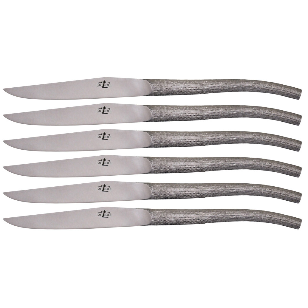 Couteaux de table Forge de Laguiole Philippe STARCK Monobloc Manches Inox Brossé Texturé Bois (Set de 6)