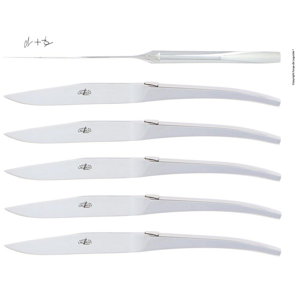 Forge de Laguiole Table knives Shiny SKEL Forged (Set of 6)
