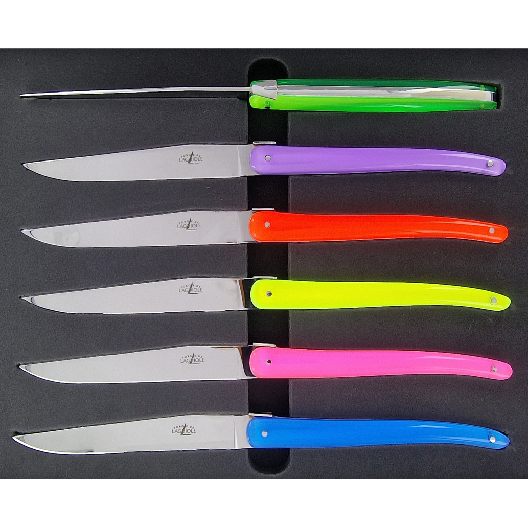 Couteaux de table Forge de Laguiole WILMOTTE Fluos Manches en Verre Acrylique Multicolore (Set de 6)