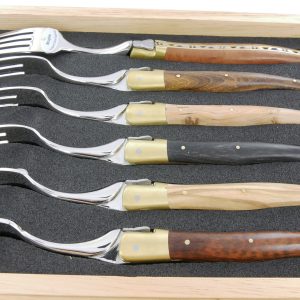 Fourchettes de table Laguiole en Aubrac Bois Mixtes Mitres Laiton Brossé (Set de 6)
