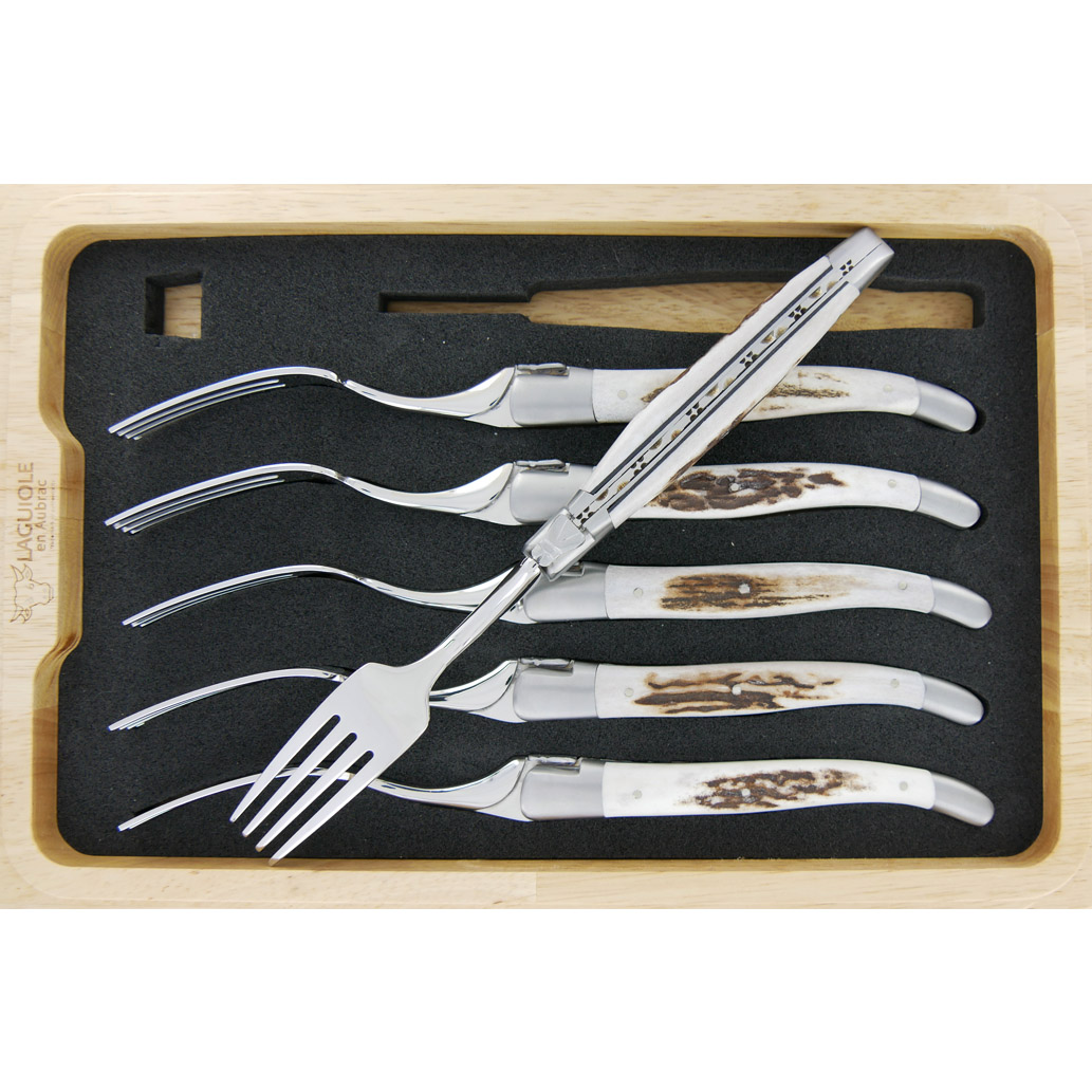 Fourchettes de table Laguiole en Aubrac Manches en Bois de cerf (Set de 6)