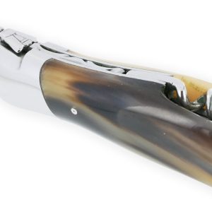 Couteau Laguiole de Chasse Arbalète avec Tire Bouchon Manche Pointe de Corne 12cm