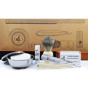 Complete Kit Thiers Issard White Acrylic Straight Razor (8 pieces)