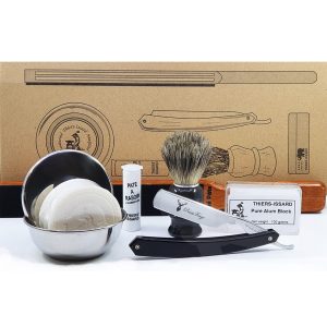 Complete Kit Thiers Issard Black Acrylic Straight Razor (8 pieces)